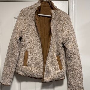 Reversible Cozy Sherpa Jacket with Tan Accents